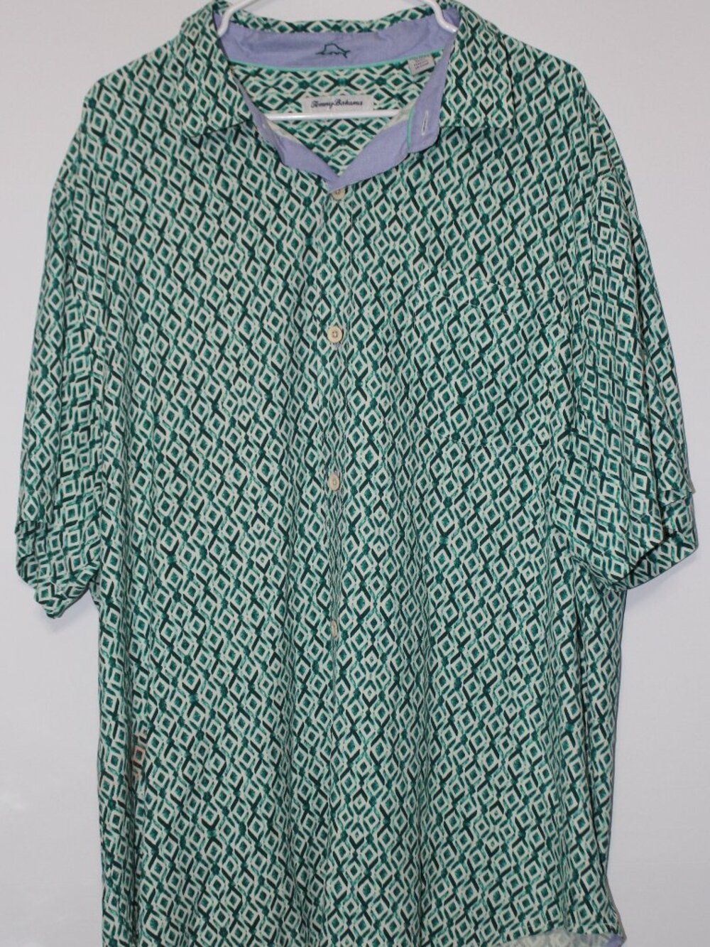 Tommy Bahama 100% Silk Polo Shirt Men’s XXL Green Geometric Print